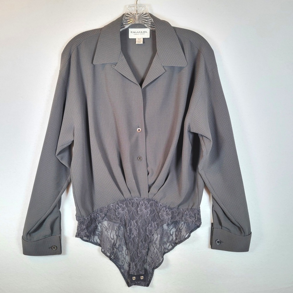 Emanuel Ungaro Womens Button Career Bodysuit Top Size 8 Black Business Relaxed